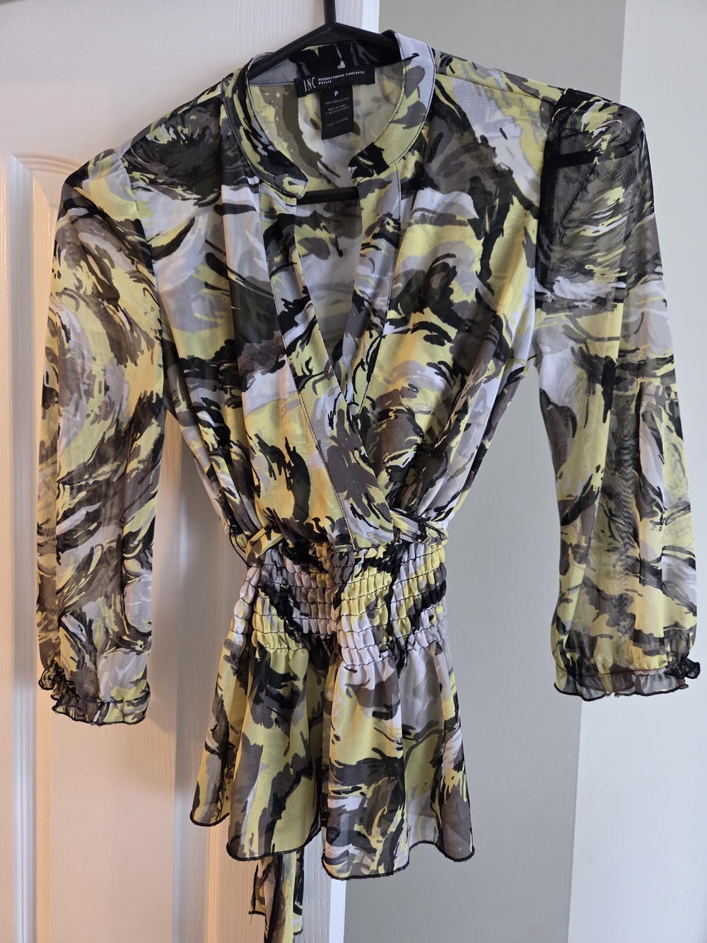INC International Concepts Yellow Black Printed Women's Top